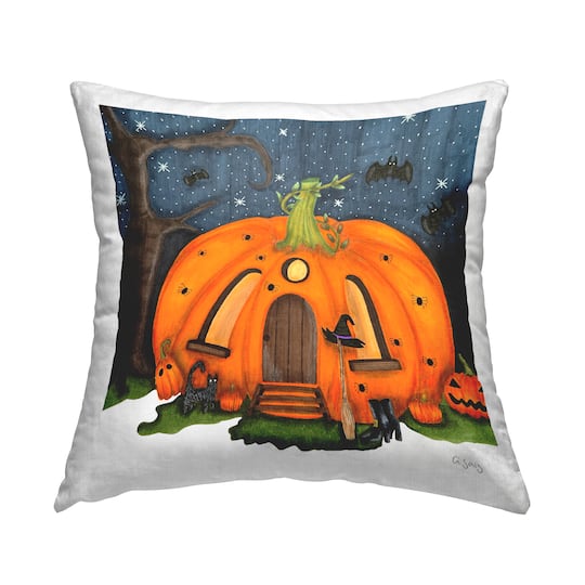 Stupell Industries Jack-o-Lantern Witch House Throw Pillow
